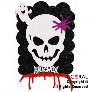 CARTEL HALLOWEEN VERTICAL CALAVERA MODELOS SURTIDOS GOMA EVA CON GIBRE